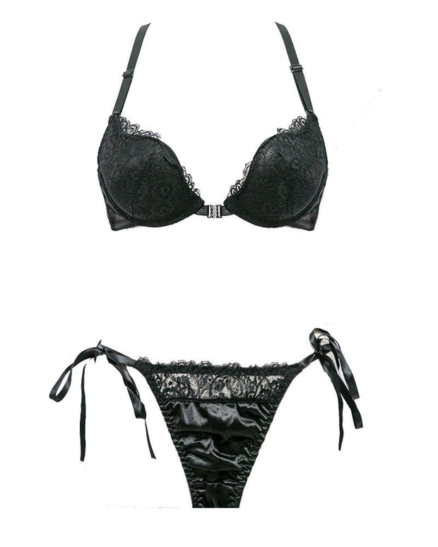 Front Open Pushup 8809 Black Bra Panty Set ,Single Padded Wired Bra - 902 MiMi