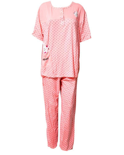 Peach Dotted Printed Nightwear Suit 2Pc 702 - Women Nightdress