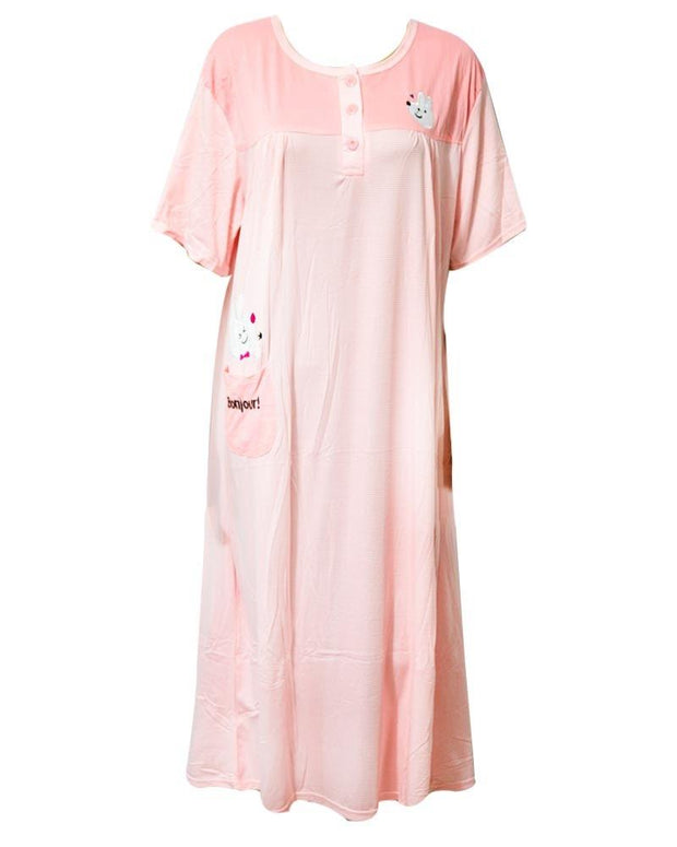 Stylish Peach Long Nighty With Front Buttons 901 -  Women Nightdress