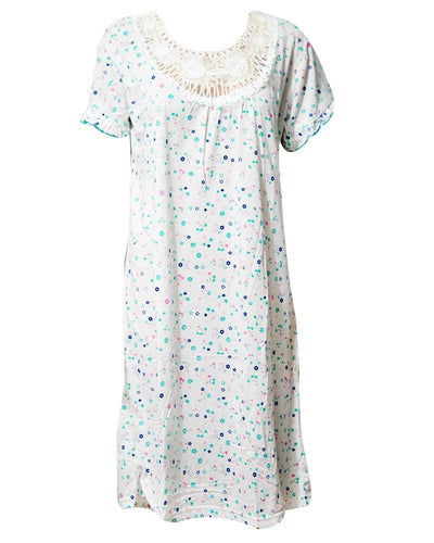 Fancy White Long Nighty Multi Dotted 111.3 - Women Nightdress