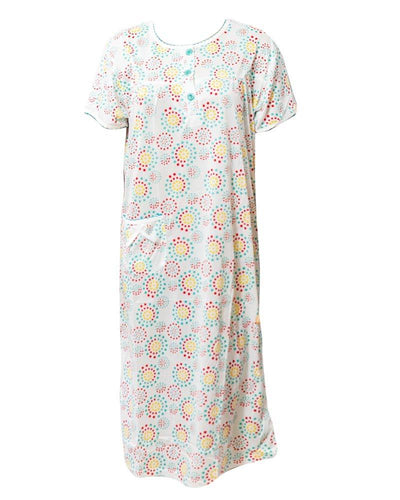 White Long Nighty Printed & Side Pocket Yellow Shade 4014 -  Women Nightdress