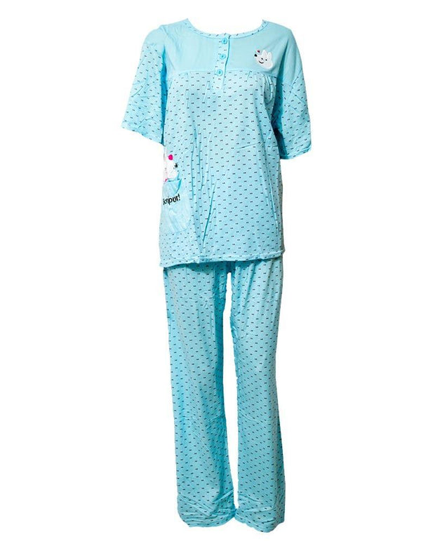 Firozi 2 Pcs Nightdress Dotted Front Button For Girls 702 - Women Nightdress