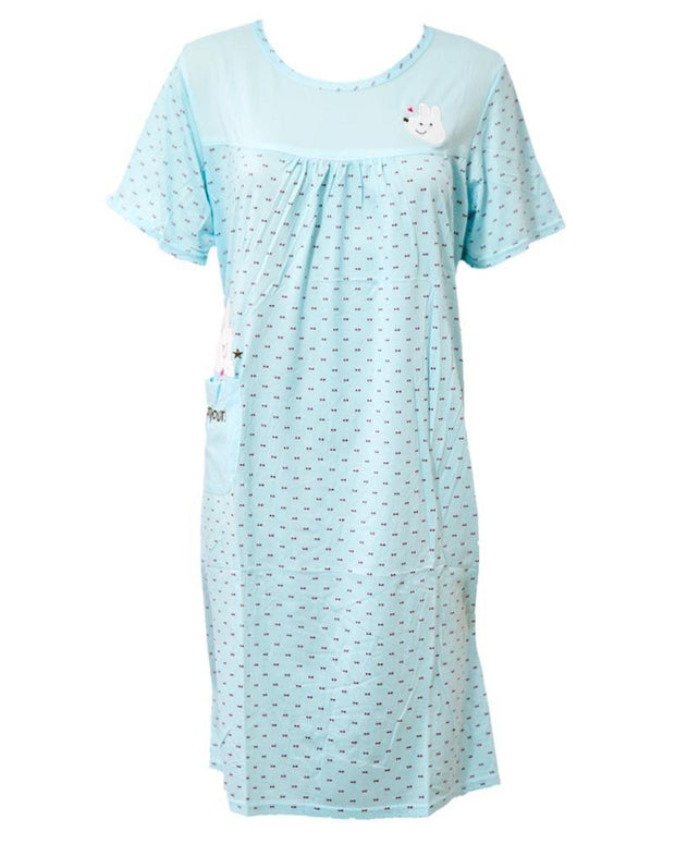 Firozi Long Nighty Dotted & Side Pocket 102 -  Women Nightdress
