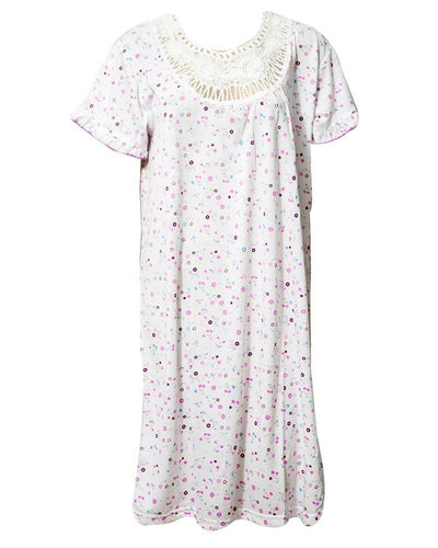 Stylish White Long Nighty With Multi Dotted 111.3 -  Women Nightdress