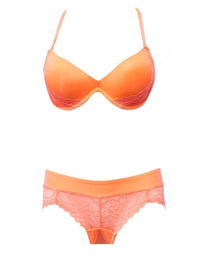 Victoria's Secret - Orange Lace Single Padded Pushup Bra And Panty Set