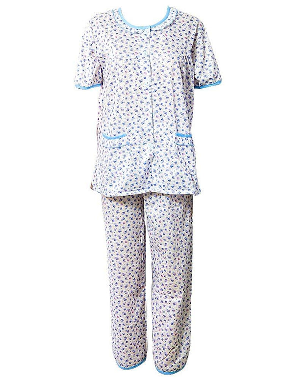 Printed White & Blue Nightwear Suit 2Pc -11.2 Women Nightdress