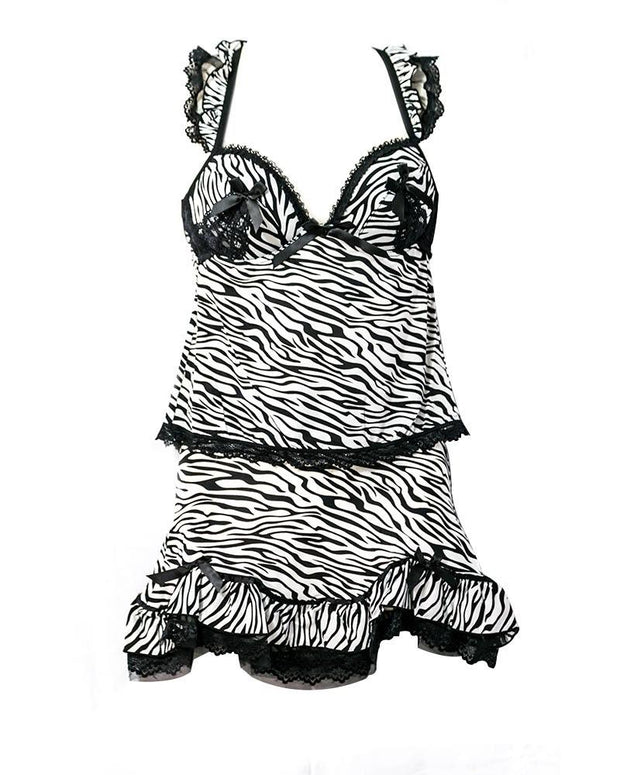 White Zebra Print Lace Short Nighty - New Flower Lingerie