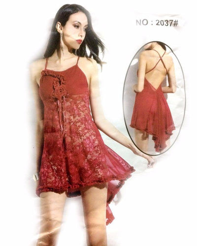 Maroon Sexy Short Style Nighty - MN - 2037 - Nighty - diKHAWA Online Shopping in Pakistan