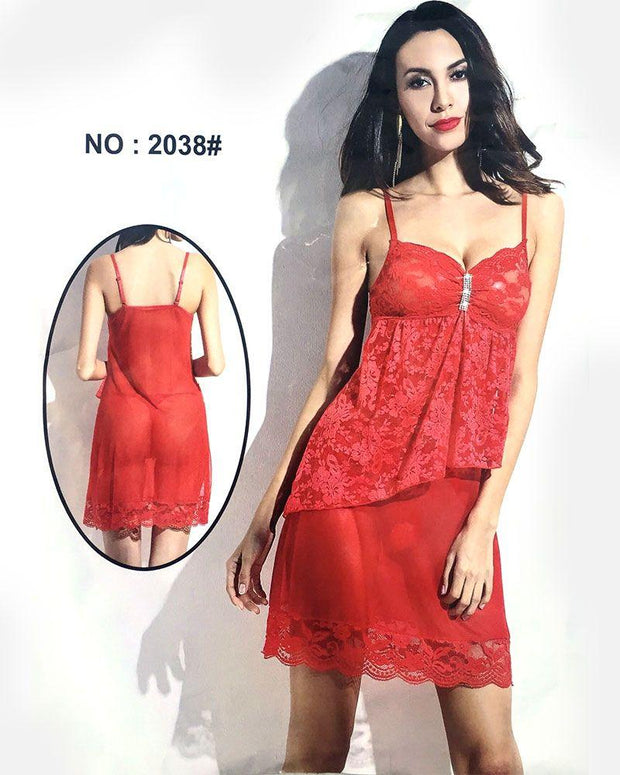 Red Sleeveless Short Net Nighty - 2038 - Nighty - diKHAWA Online Shopping in Pakistan