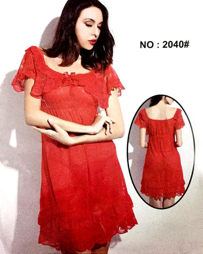 Red Sexy Short Style Nighty - 2040