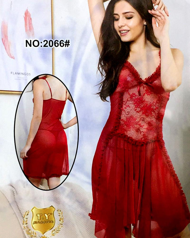 Bridal Sexy Hot Fur Cotton Net Short Nighty For Women - 2066#