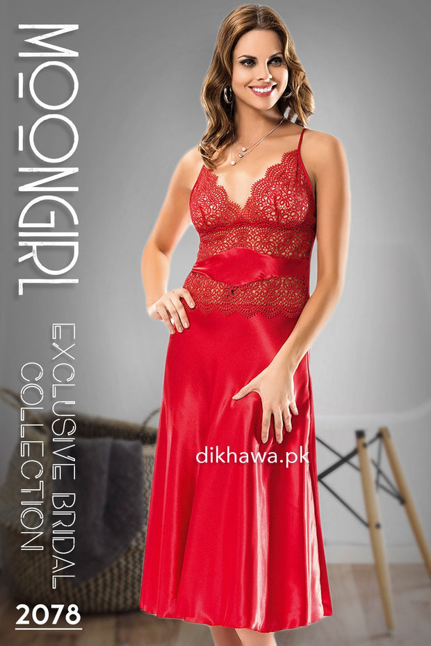 Moongirl - Exclusive Bridal Wedding Nightwear 2Pc Long Nighty Set with Robe 2078 - Turkish Brand