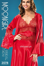 Moongirl - Exclusive Bridal Wedding Nightwear 2Pc Long Nighty Set with Robe 2078 - Turkish Brand