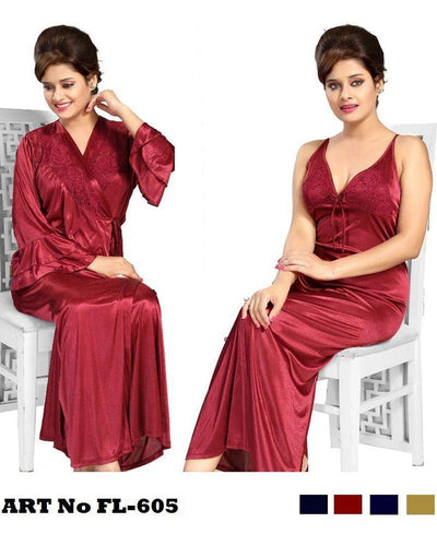 Flourish Nighty - FL-605 Silk Nighty Set - Silk Nightwear