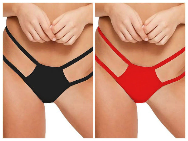 2Pcs Sisterhood Sexy Thong Panty  for Ladies - Black & Red - Thong - diKHAWA Online Shopping in Pakistan