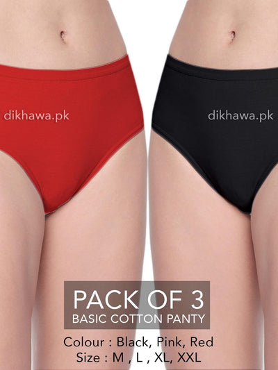 Basic Cotton Panty Pack of 3 - FL-519 - Black Pink & Red