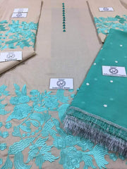 Shiwani Cotton Dresses - Embroidered Chiffon Dupatta - Replica - Unstitched