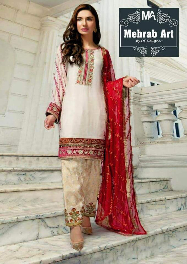 Maria B Chiffon Dresses - Embroidered Chiffon Dupatta - Replica - Unstitched