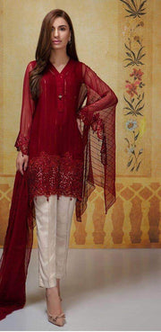 Maria B Chiffon Dresses - Embroidered Chiffon Dupatta - Replica - Unstitched