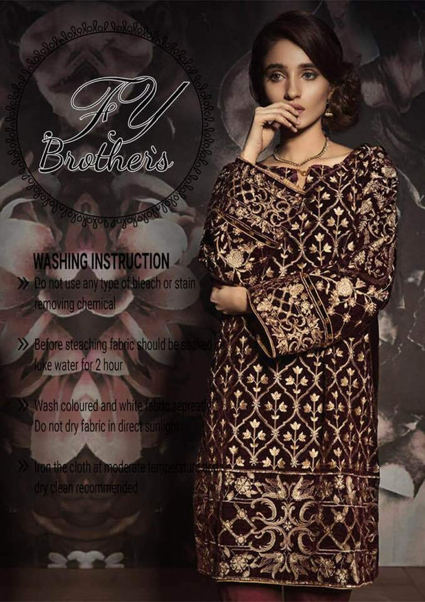 Gulaal Velvet Dresses - Embroidered Net Dupatta - Replica - Unstitched