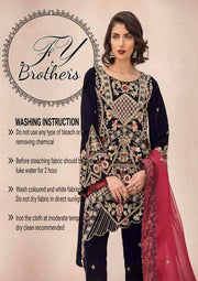 Riffat & Sana Velvet Dresses - Embroidered Net Dupatta - Replica - Unstitched