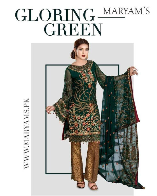 Maryam's Chiffon Dresses - Embroidered Chiffon Dupatta - Replica - Unstitched