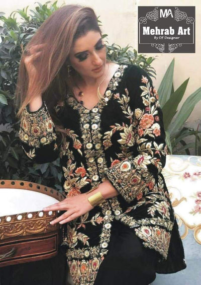 Agha Noor Velvet Dresses - Embroidered Chiffon Dupatta - Replica - Unstitched