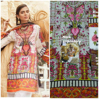 Mina Hasan Cotton Dresses - Embroidered Chiffon Dupatta - Replica - Unstitched