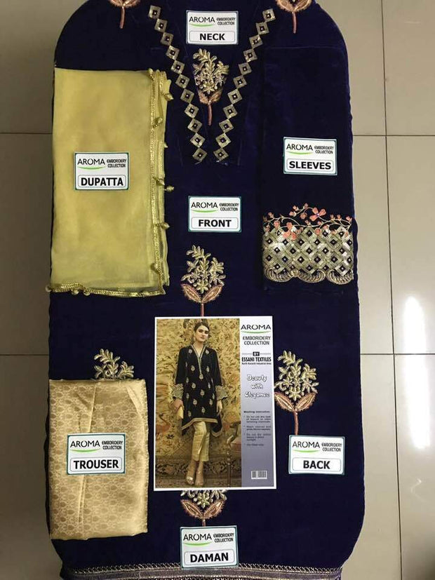 Aroma Velvet Dresses - Embroidered Net Dupatta - Replica - Unstitched