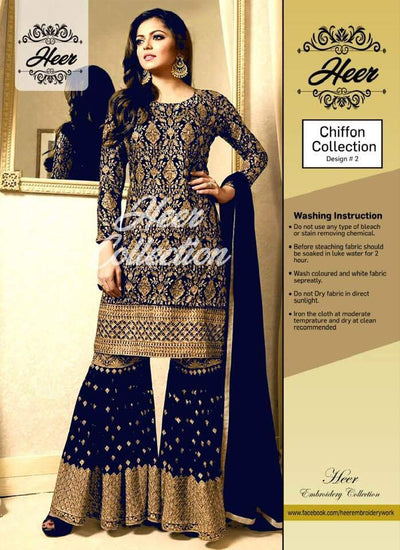 Heer Chiffon Dresses - Embroidered Chiffon Dupatta - Replica - Unstitched