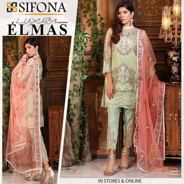 Sifona Net Dresses - Embroidered Net Dupatta - Replica - Unstitched