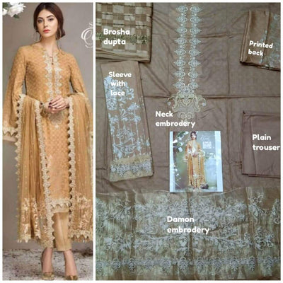 Mina Hasan Cotton Dresses - Embroidered Chiffon Dupatta - Replica - Unstitched