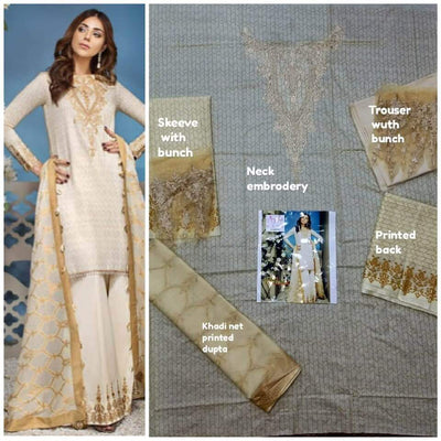 Mina Hasan Cotton Dresses - Embroidered Chiffon Dupatta - Replica - Unstitched