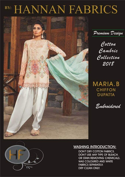 Maria B Cambric Cotton Dresses - Embroidered Lawn Dupatta - Replica - Unstitched