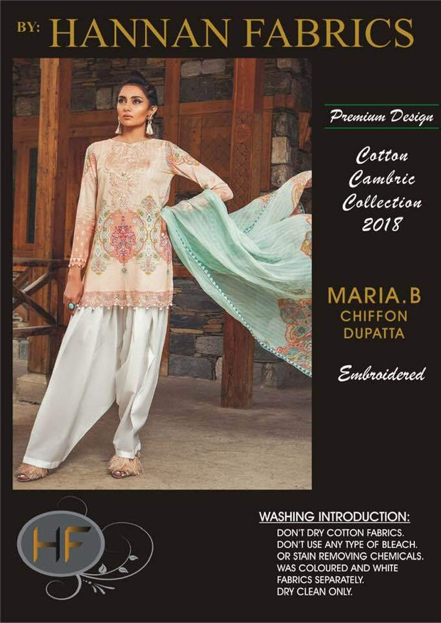 Maria B Cambric Cotton Dresses - Embroidered Lawn Dupatta - Replica - Unstitched