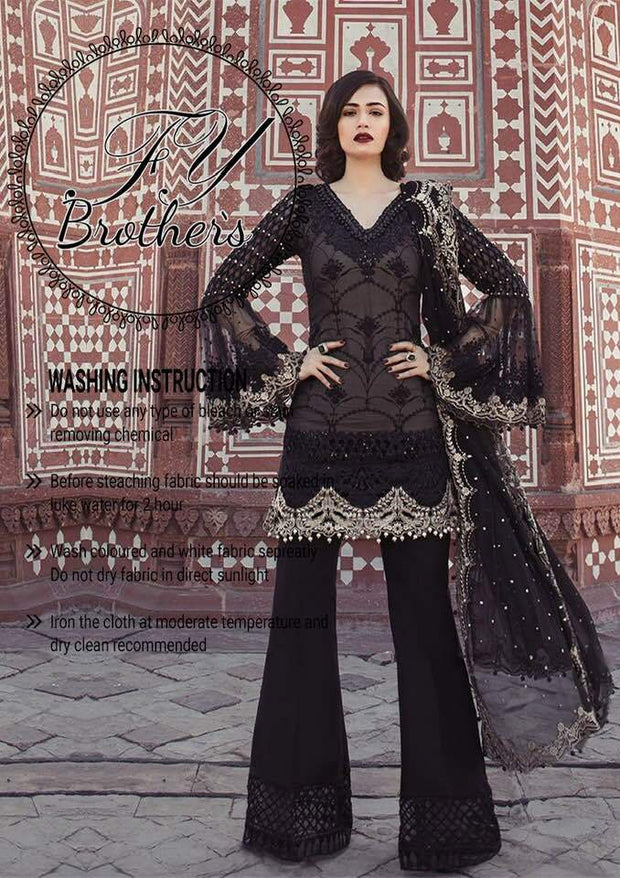 Maria B Chiffon Dresses - Embroidered Net Dupatta - Replica - Unstitched