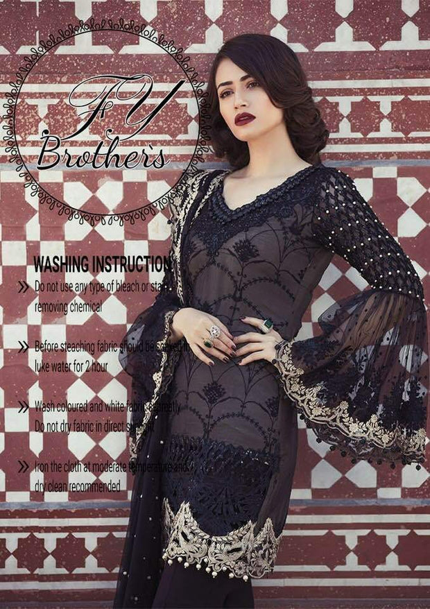 Maria B Chiffon Dresses - Embroidered Net Dupatta - Replica - Unstitched