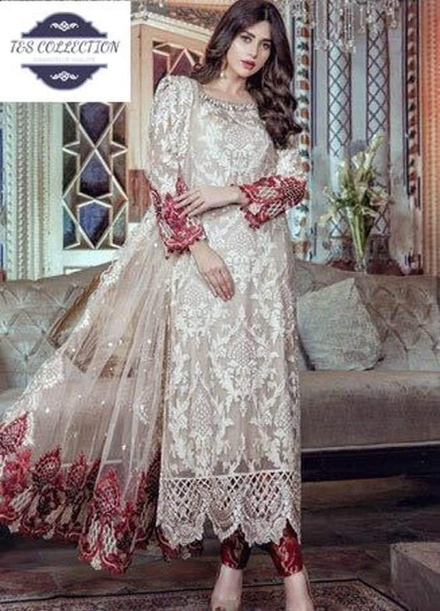 Maria B Chiffon Dresses Embroidered Net Dupatta Replica