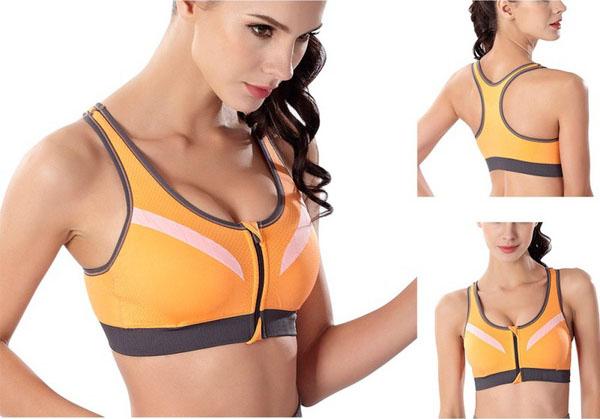 Ladies Jogging Bra - Sports Bra - Orange Zipper Sports Bra - Padded Sports Bra