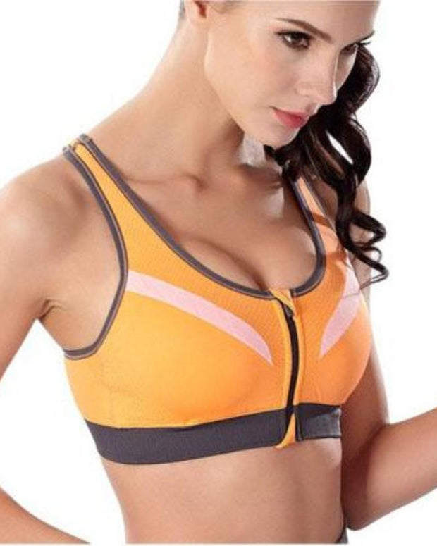 Ladies Jogging Bra - Sports Bra - Orange Zipper Sports Bra - Padded Sports Bra