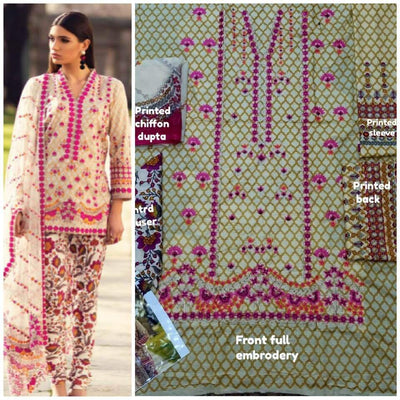 Mina Hasan Cotton Dresses - Embroidered Chiffon Dupatta - Replica - Unstitched