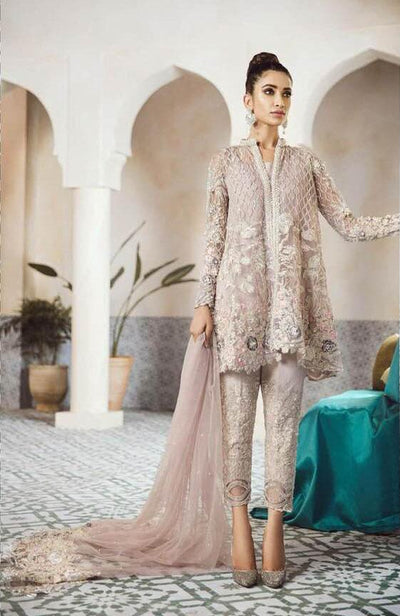 Party Wear Chiffon Dresses - Embroidered Net Dupatta - Replica - Unstitched