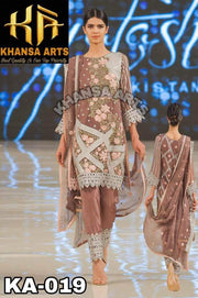 Party Wear Chiffon Dresses - Embroidered Chiffon Dupatta - Replica - Unstitched