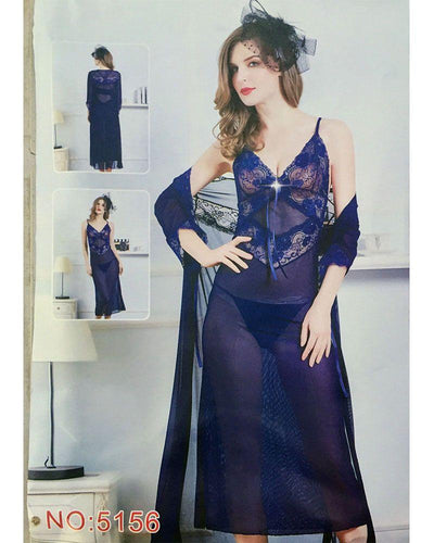 2 Pcs See Through Long Nighty With Robe - 5156 - Nighty - diKHAWA Online Shopping in Pakistan