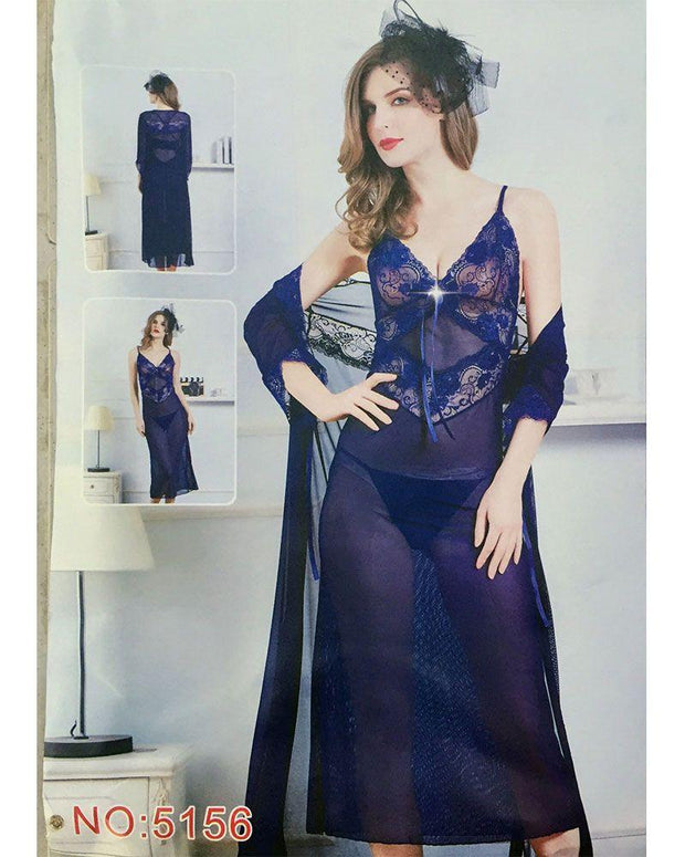2 Pcs See Through Long Nighty With Robe - 5156 - Nighty - diKHAWA Online Shopping in Pakistan