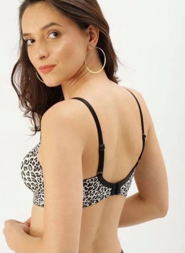 Fancy Cheetah Style Bra - Black & White - Soft Padded Underwired