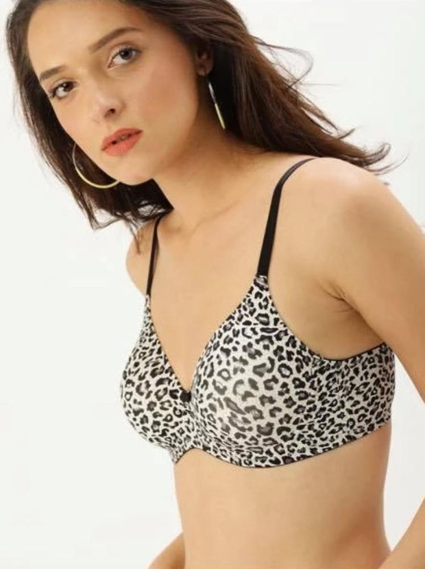 Sexy Cheetah Style Bra - Black & White - Soft Padded Underwired