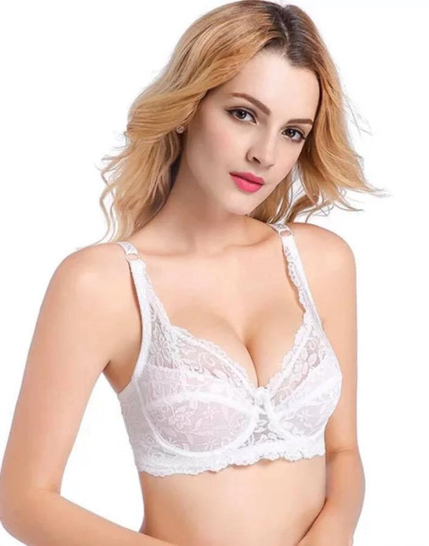 Embroidered Lace Bra - White - Bridal Bra - Non Padded Underwired Bra - Taiwan Bra - 8863