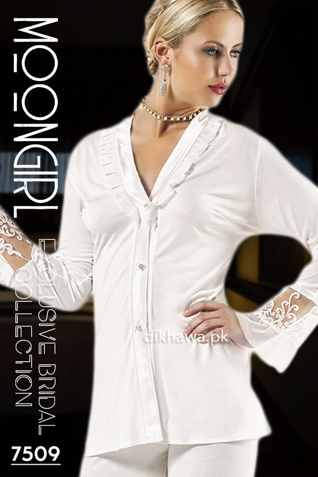 Moongirl - Exclusive Bridal Wedding Nightdress & 2Pc Pajama Set 7509 - Turkish Brand