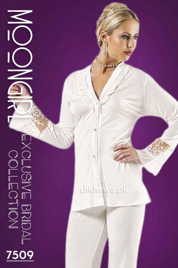 Moongirl - Exclusive Bridal Wedding Nightdress & 2Pc Pajama Set 7509 - Turkish Brand